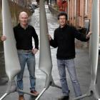 Engineers Bill Currie and Wayne O'Hara aim to have three of their unusual one-bladed wind...