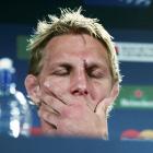 England captain Lewis Moody attends a news conference at Eden Park after losing the Rugby World...