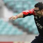 England's James Anderson bowls with a training ball during a practice session at The Oval in...