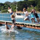 Enjoying the warm weather at the start of December are (from left) Laura Henderson, Ella Caird,...