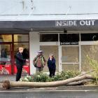 Examining a fallen tree blown across a North Dunedin street yesterday are (from left) Brodie...