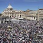 Faithful crowd St. Peter's Square at the Vatican in Rome on for the batification of Pope John...