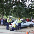 Firemen demonstrate cutting a patient from a vehicle at last year's Naseby Vintage Car and...