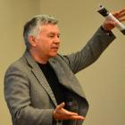 First Union general secretary Robert Reid, of Auckland, speaks at Burns Hall in Dunedin yesterday...