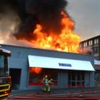 Flames leap high at the central Dunedin digital print and document centre Colortronics yesterday...