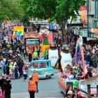 Floats travel up George St in the Dunedin Santa Parade yesterday. Photo by Gerard O'Brien.