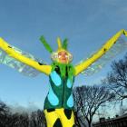 Florence Sorrel (12), of Dunedin, practises her stilt walking in Queens Gardens yesterday while...