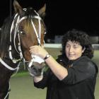 Fly The Flag and trainer Margot Nyhan after success at Forbury Park last night. Photo by Taylor...