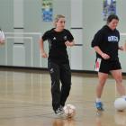 Football Fern Annalie Longo (second left) coaches St Hilda's pupils (from left) Holly Smaill,...