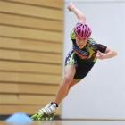 Former inline speed skating world champion Nicole Begg tears around a circuit at the Edgar Centre...