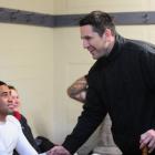 Former Warriors captain Steve Price meets Dunedin league player Joely Masoe at Hancock Park on...