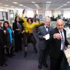 Fortune actors (from left) Phil Vaughan, Michele Amas, Anna Henare, Kathleen Burns (on skates),...