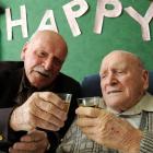 Frank (left) and Cecil Coutts, who turn 95 tomorrow, share a drink to toast their birthday. Photo...