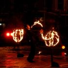 Freelance performance artist Jeff Robinson lights up the night in "Firestrom", a fire and...