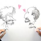 French cartoonist Pierre Wiazemsky (Wiaz) and Otago Daily Times cartoonist Garrick Tremain sign...