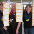 From left, book art class participants Jill Thwaites of Gore, Judy Newbury of Christchurch, Mary...