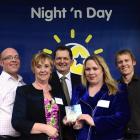 Enjoying their Fast 50 awards success are (from left) Night 'n Day chief executive Tony Allison,...