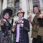 Fully Steampunked for a fashion show in Oamaru yesterday were (from left) Jacqui Wilkinson, of...