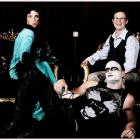 Gay Ski week organisers Sally (right) and Mandy Whitewoods flank Mr Gay World, Andreas Derleth,...