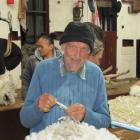 Gerald Goodger classes wool on his Merivale Station, near Tarras, on Friday.  Photo by Mark Price.