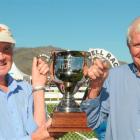 Gerard Bell (left), part-owner of Windwhistle, and trainer Mel Coles after the Cromwell Cup...