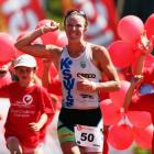 Gina Crawford celebrates her victory in Challenge Wanaka today. (Photo by Hannah Johnston/Getty...