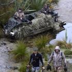 Greg Maniatis (left) and Cameron Moore, both of Christchurch, with their ducks and Brad and Peter...