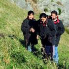 Guided by Doc ranger Colin Facer at the royal albatross colony on Taiaroa Head yesterday are the...