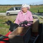 Haast identity Betty Eggeling with her trusty weed spraying kit. Photo supplied.