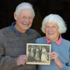 Allan and Hazel Hagan display their wedding photo.  The Hagans celebrate their 60th anniversary...