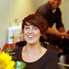 Hairworks hairdresser Kirsty Peters  is surprised by a special delivery to the salon yesterday.