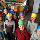 Halfmoon Bay School junior pupils with the crowns they have made for Prince Harry's visit on...