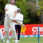 Hamish Rutherford ducks a high ball during the New Zealand v West Indies test at the University...
