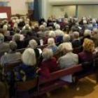 The 'Hands off Harrop' group meet to oppose the council's proposed extension plan. Photo by Craig Baxter.