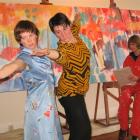 Hannah Rouse (left) and Hahna Briggs dance for artist Anneloes Douglas at Mint Gallery on Tuesday...