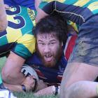 Harbour hooker Peter Mirrielees scores a try against Green Island at Miller Park on Saturday....