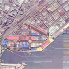 The Dunedin harbour viewed from the air with the plans for a 50-year development overlaid.