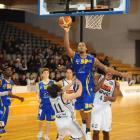 Otago Nuggets centre Antoine Tisby shoots for goal during his side's NBL clash against the Hawkes...