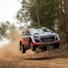 Hayden Paddon flies through the air on his way to sixth place in last year's WRC Rally Australia....
