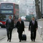 Heading for the Privy Council hearing in London yesterday are (from right) Joe Karam, son Matthew...