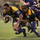 Highlanders forward Steven Setephano makes a charge for the line. Credit:NZPA/RugbyImages, Jo Caird.