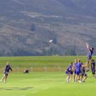 Highlanders forwards go through a line-out drill during the captain's run at the Queenstown...