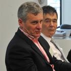 Homestar director Leigh Featherstone (left) and Dunedin Mayor Dave Cull at a New Zealand Green...