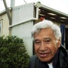Hone Tuwhare outside his the Kaka Point home in 2004. Photo by Stephen Jaquiery.