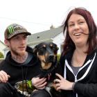 Housing New Zealand tenants Lara Elliott and Shane Wilson with their dog Mischief in Dunedin...