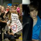 Hundreds of fans wait at the international airport for the arrival of singer Justin Bieber but he...