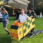 In the Batmobile (back, from left) James Hobson (18) and Gabe Meikle (17), both of Waitaki Boys'...