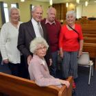 In the Dunedin chapel of the Church of Jesus Christ of Latter-day Saints are member Gwen Marshall...