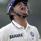 India's Suresh Raina reacts after being dismissed for 82 on the opening day of the first test...