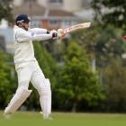 Indian superstar VVS Laxman hits the ball to the leg side during Otago's first innings in its...